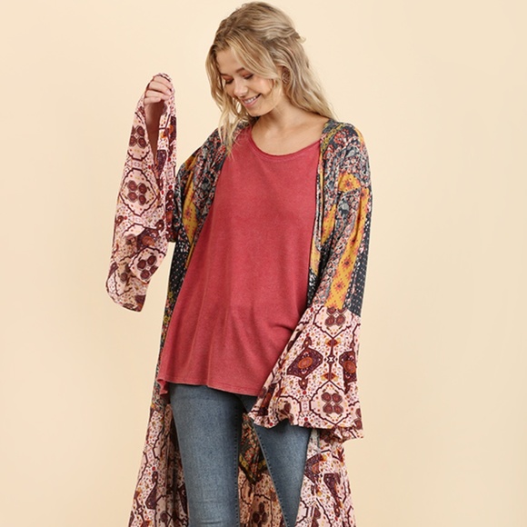Umgee Abstract Print Kimono Sleeve Mini Dress main image 1
